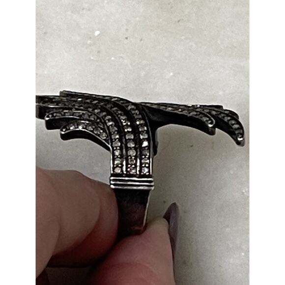 Real Diamond Sterling Silver .925 Ring Size 7 Feather Shape - Picture 7 of 14